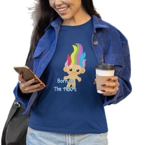 The Blind Medium Tops - TBM | Navy Blue Graphic Print Retro Troll Doll Short Sleeve ‘Born in the 1900’